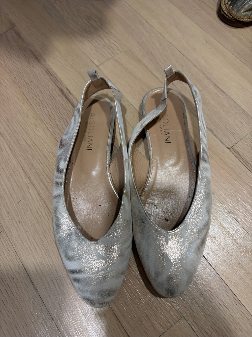 ASOLIANI Silver Slingback Flats - Metallic Silver Women's Shoes SIZE 38